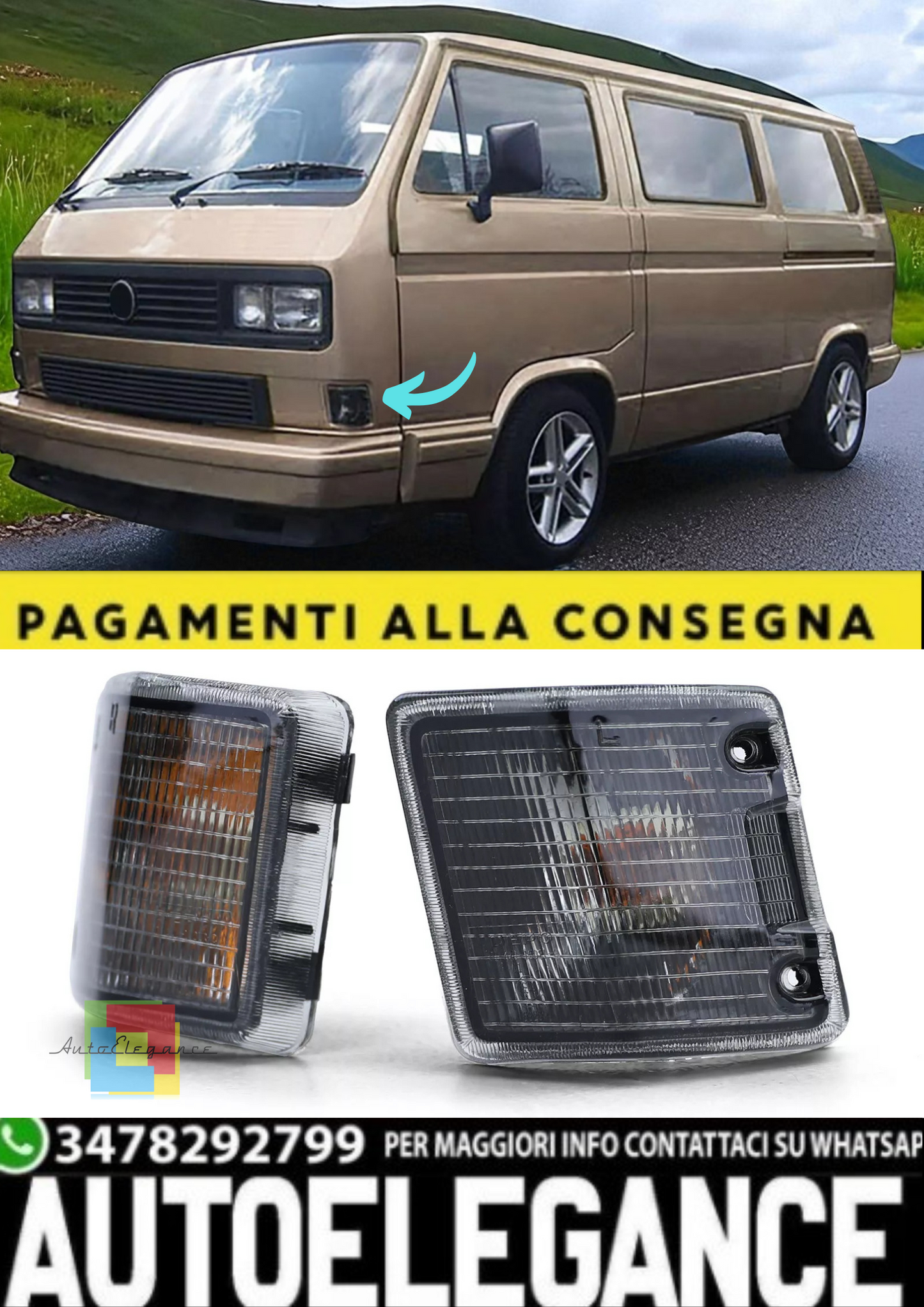 💫Coppia Indicatori di Direzione Neri (Sinistra + Destra) per VW T3 Bus 💫