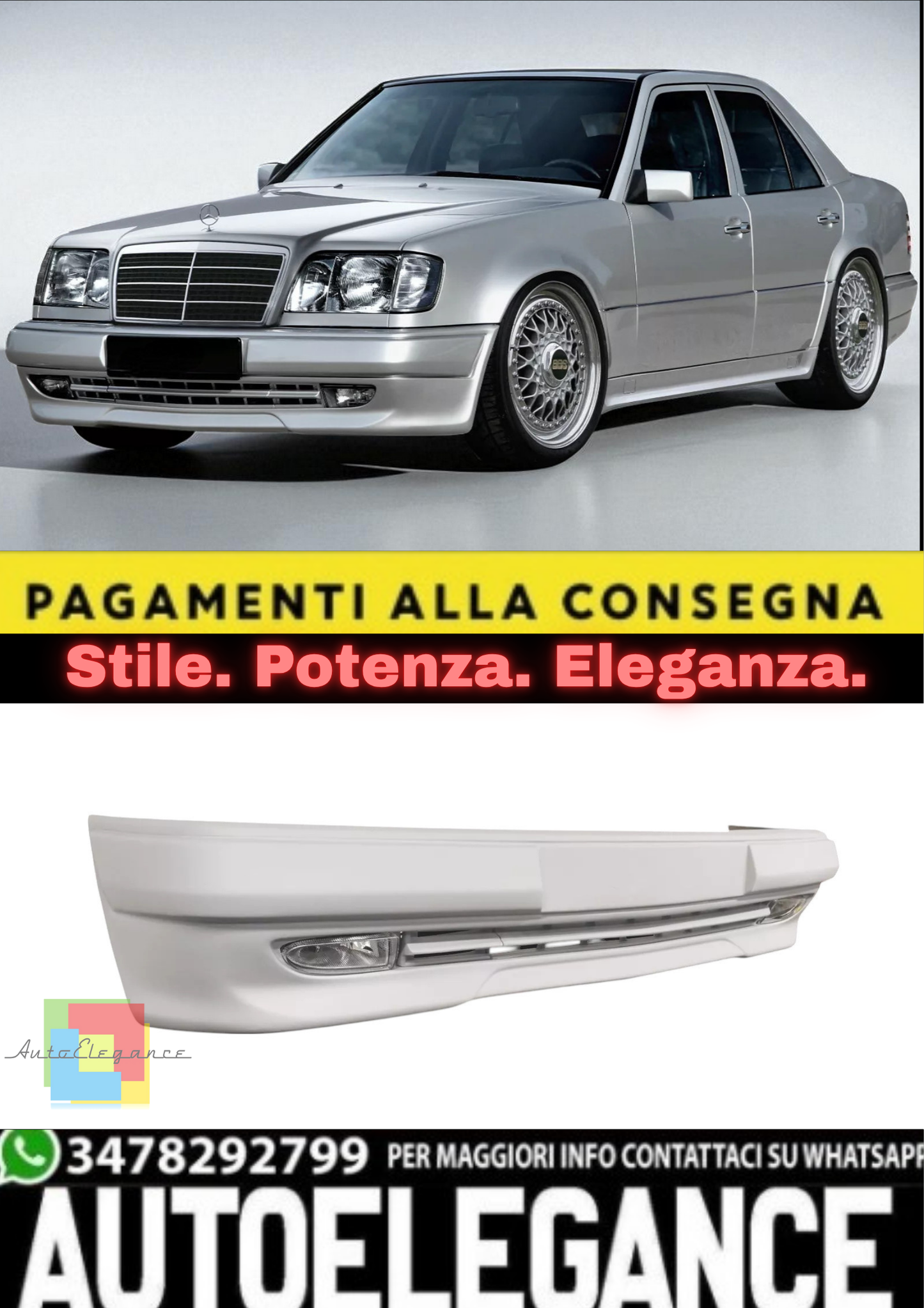 💫 Paraurti Anteriore Stile AMG per Mercedes W124 – Inclusi Fendinebbia 💫