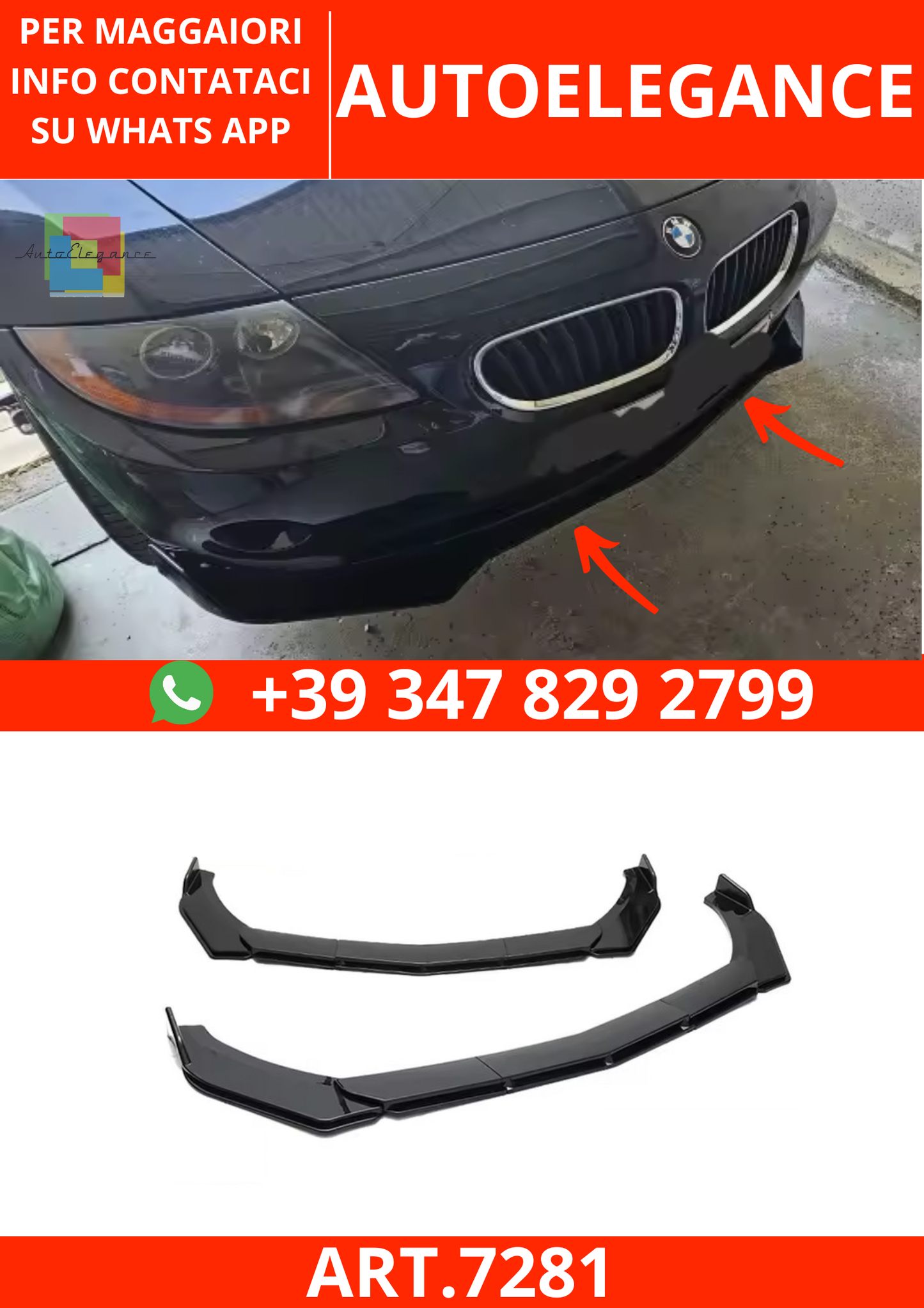 💫ART.7281 5 pezzi Splitter Anteriore in ABS per BMW Z4 E85 2002-2008💫