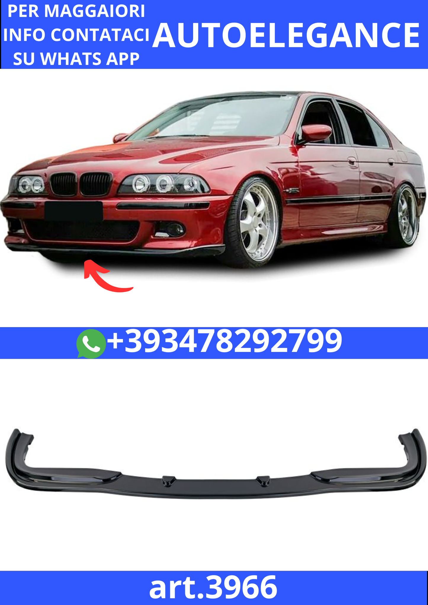 😎art.3966 splitter nero lucido adatto per BMW Serie 5 E39 Pre-Facelift 1995-2000😎