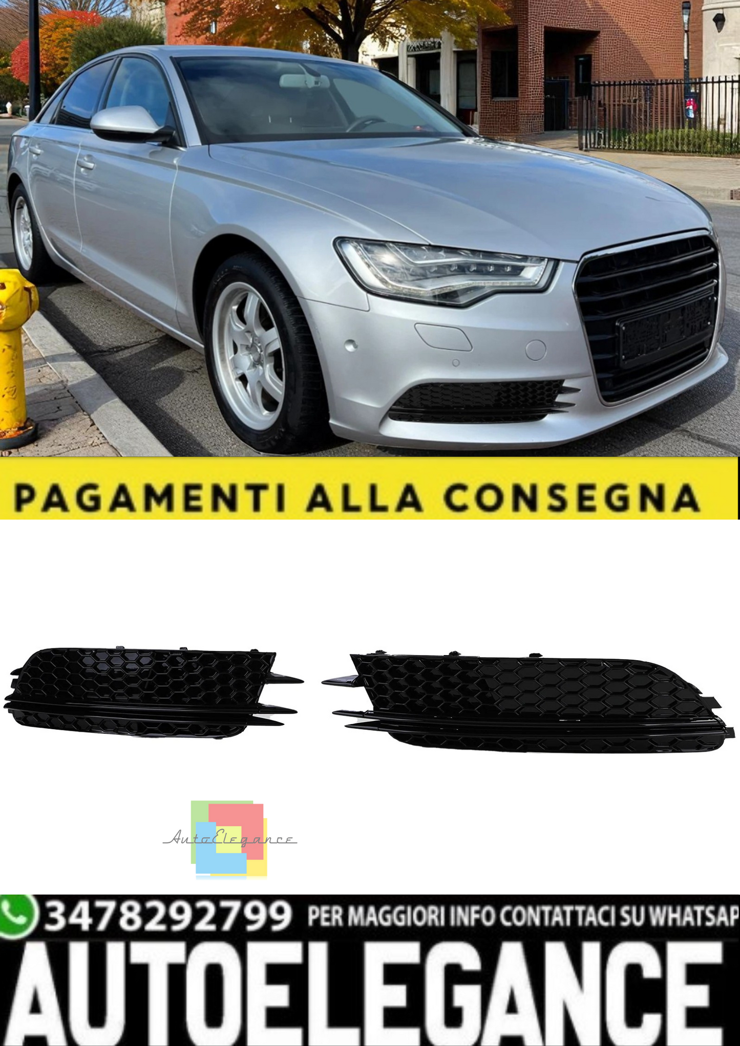 💫 Cornici Griglia Paraurti Honeycomb Nero Lucido per Audi A6 C7 (2011–2014) 💫