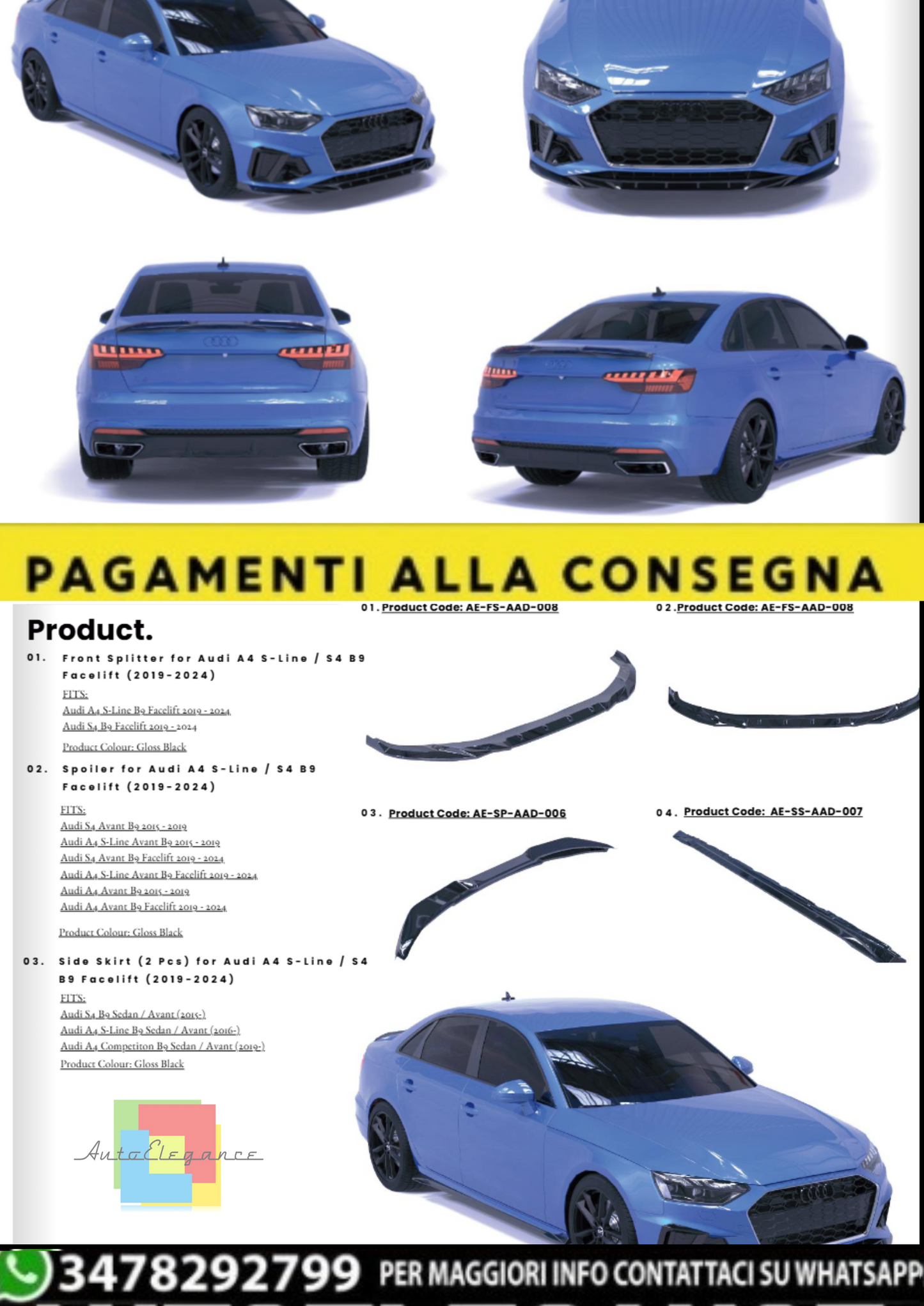 💫Body Kit Sportivo per Audi A4 B9 S-Line / S4 (2019–2024) Sedan / Avant💫