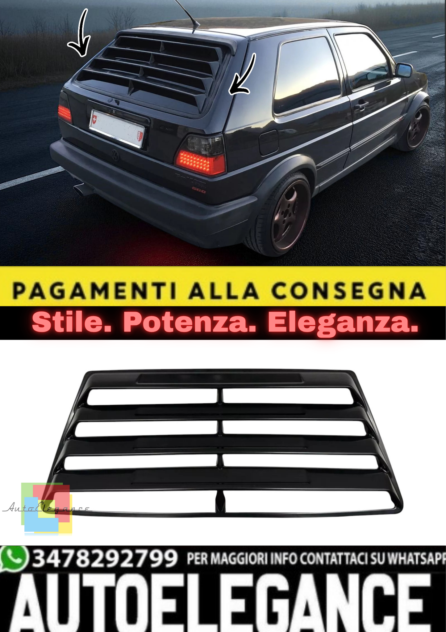 💫Veneziana Lunotto Posteriore per VW Golf 2 (1983–1992) –Window Louver in ABS💫
