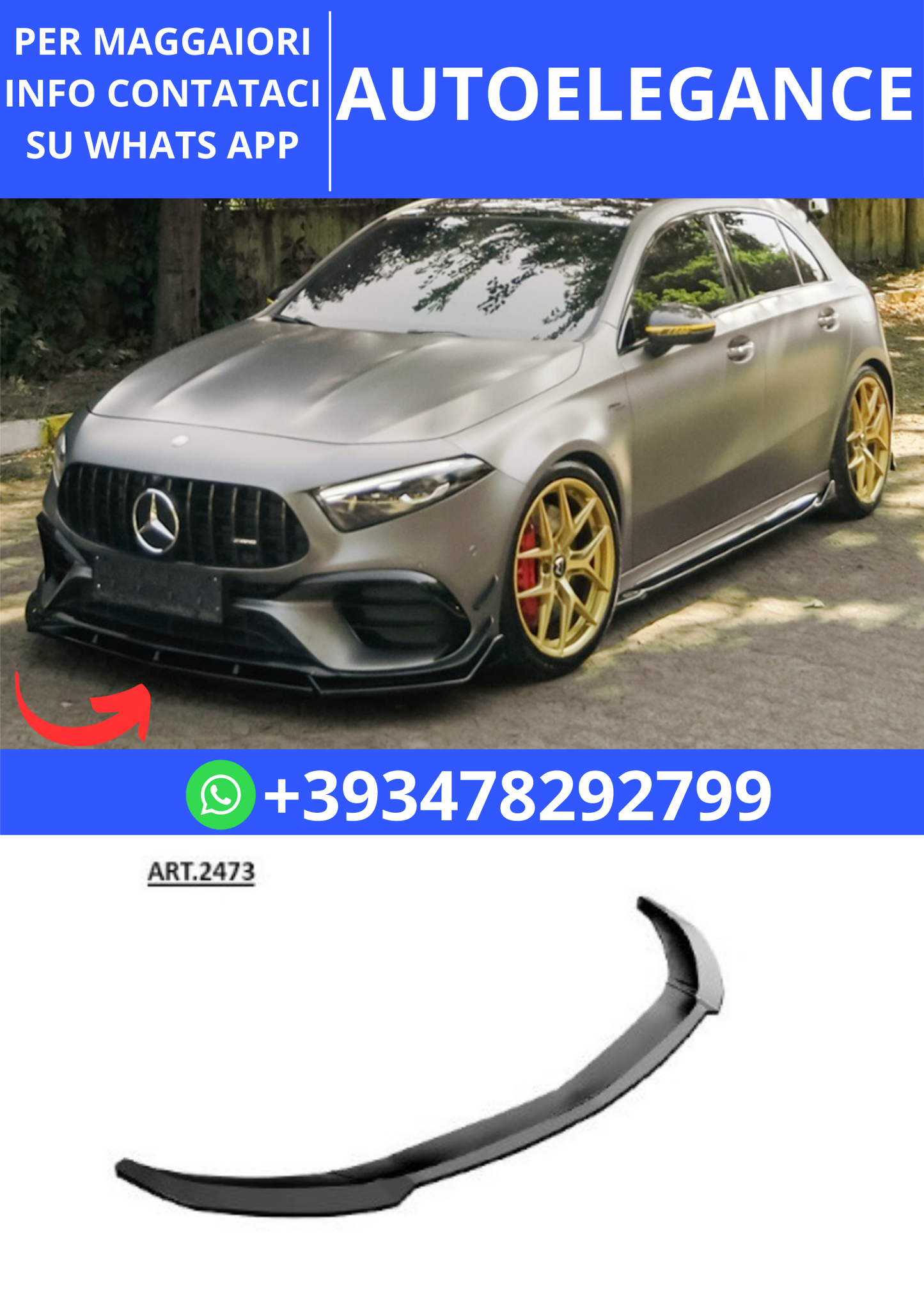 💫ART.2473 SPLITTER ANTERIORE M. Benz W176 FL 2015+ A Plus C63 AMG V1 Style💫