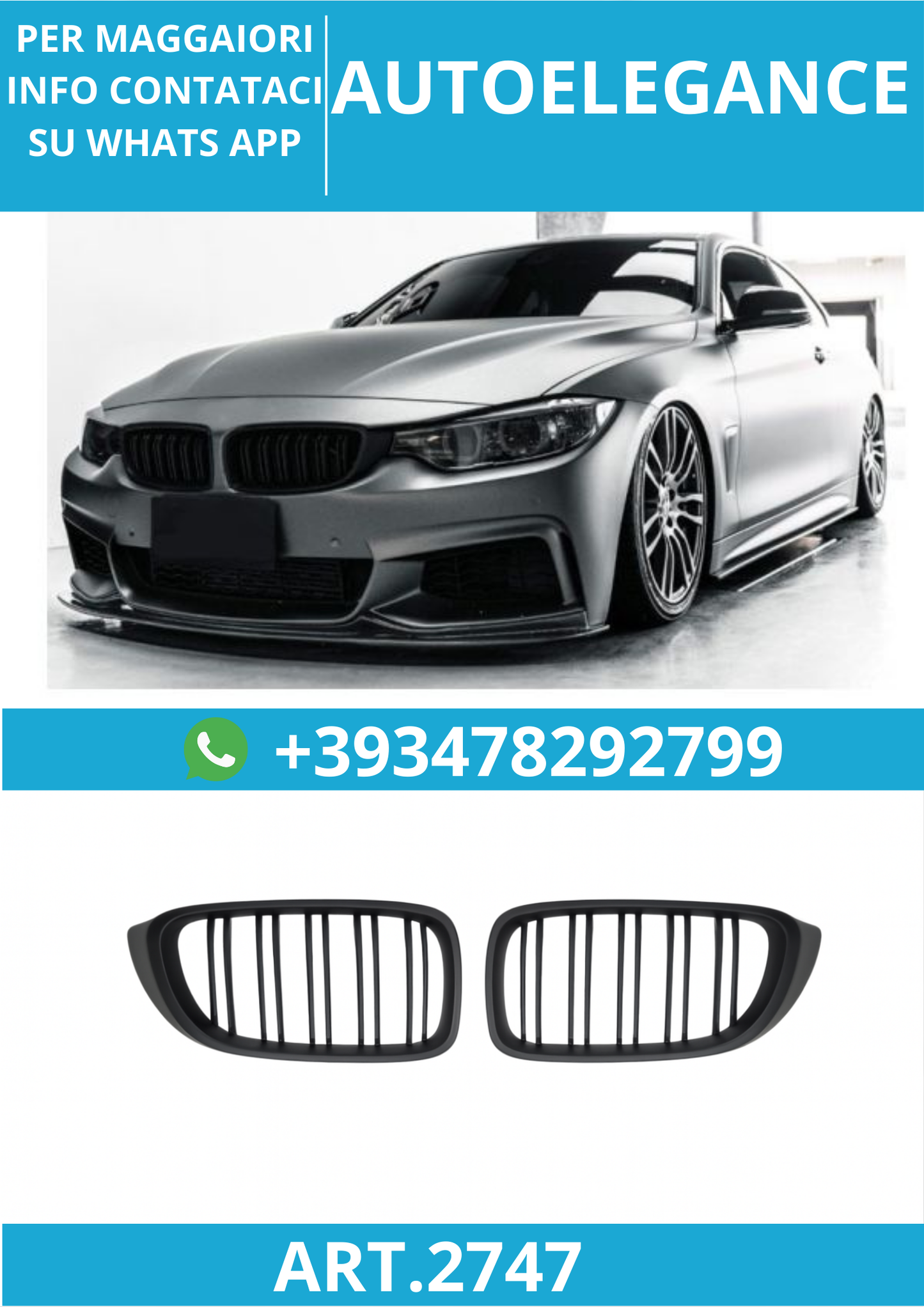 🔥ART.2747 Griglia Sportiva Doppia Lamella Piatta Nera per BMW F32 / F33 / F36🔥