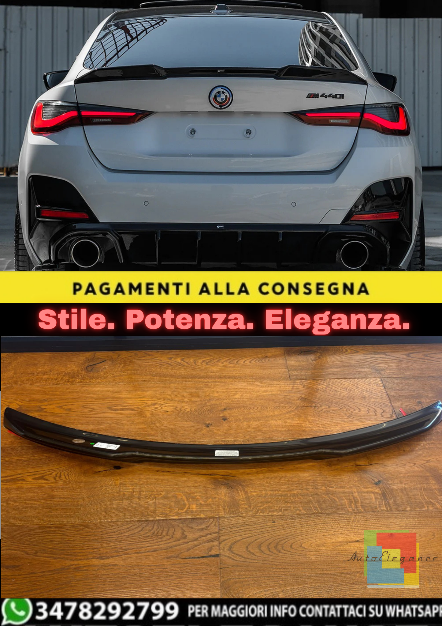 🔥SPOILER PER BMW SERIE 4 G26 GRAN COUPÉ / M440I 2021+ (COFANO) NERO LUCID🔥