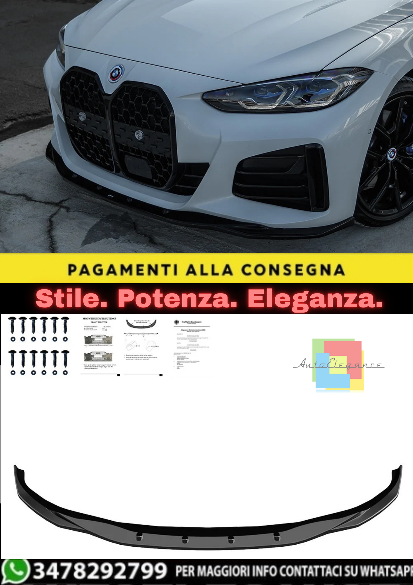 🔥SPLITTER ANTERIORE COMPATIBILE CON BMW I4 / SERIE 4 M-PACK G26 GRAN COUPE🔥