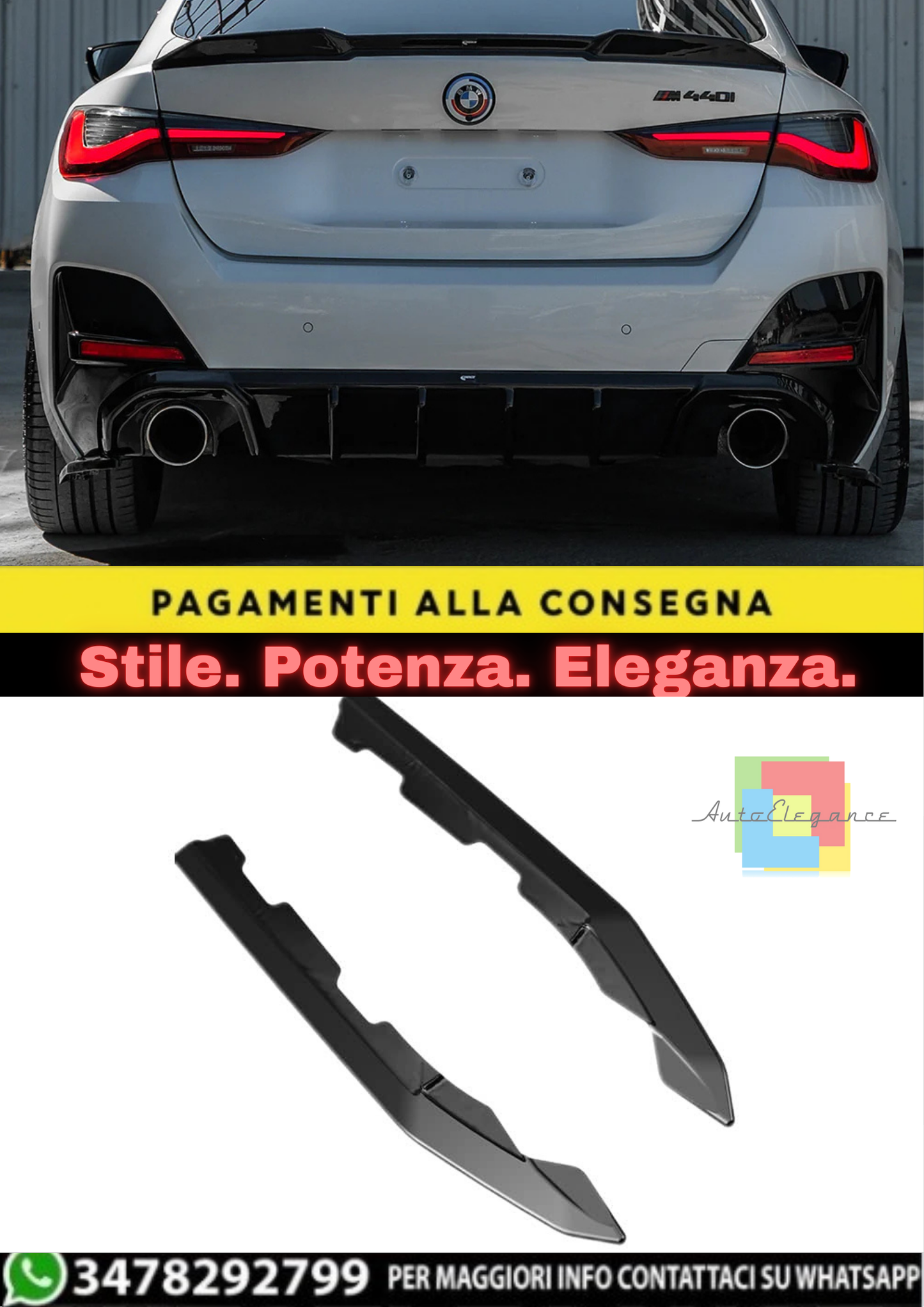 🔥 FLAP DIFFUSORE SERIE 4 G26 GRAND COUPÉ M-PACK / M440I 2021+ NERO LUCIDO 🔥