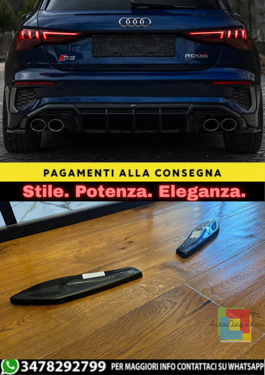 🔥FLAP DIFFUSORE PER AUDI A3 8Y 2020–2024 SPORTBACK S-LINE / S3 NERO LUCIDO 🔥