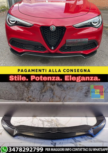 ⭐ALFA ROMEO STELVIO SPLITTER PARAURTI ANTERIORE NERO LUCIDO LOOK RS⭐