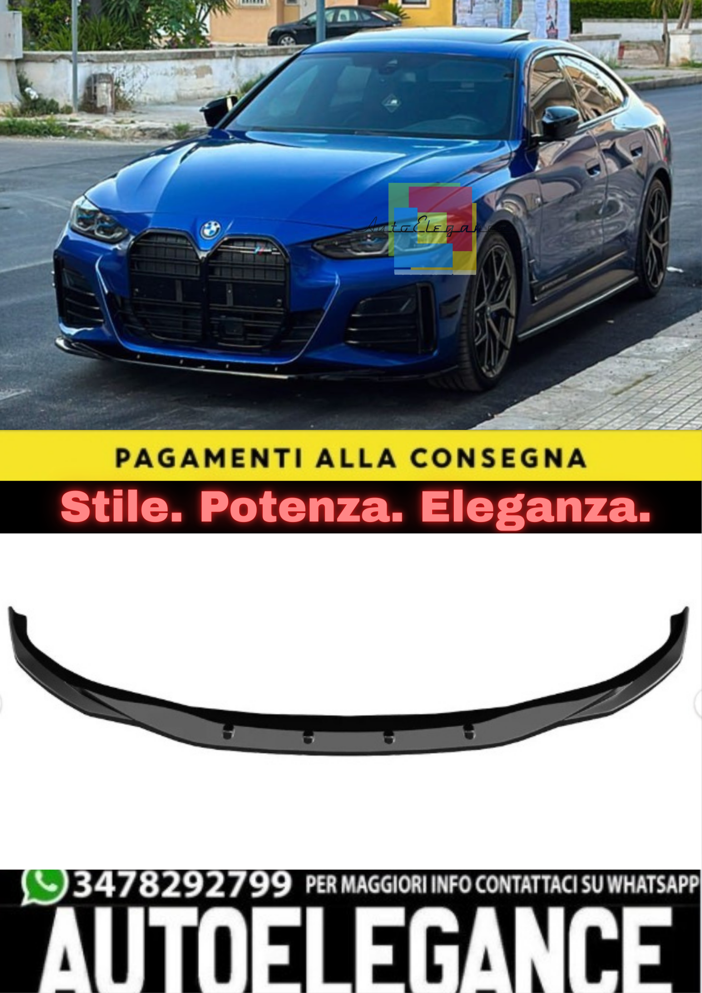 🔥SPLITTER ANTERIORE COMPATIBILE CON BMW I4 / SERIE 4 M-PACK G26 GRAN COUPE🔥