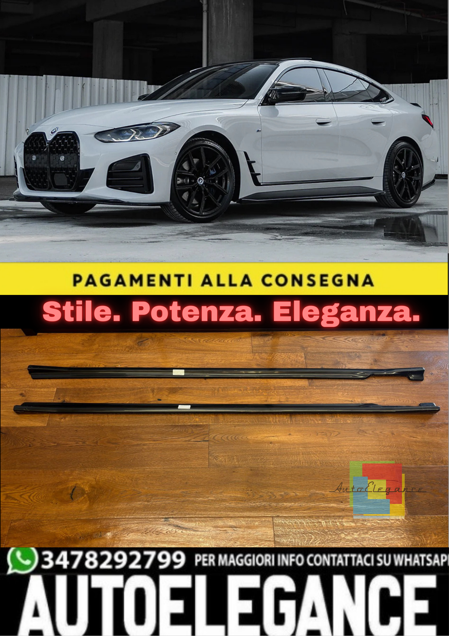 🔥SOTTO MINIGONNE SERIE 4 G26 GRAND COUPÉ M-PACK /M440I / I4 2020+ NERO LUCIDO🔥