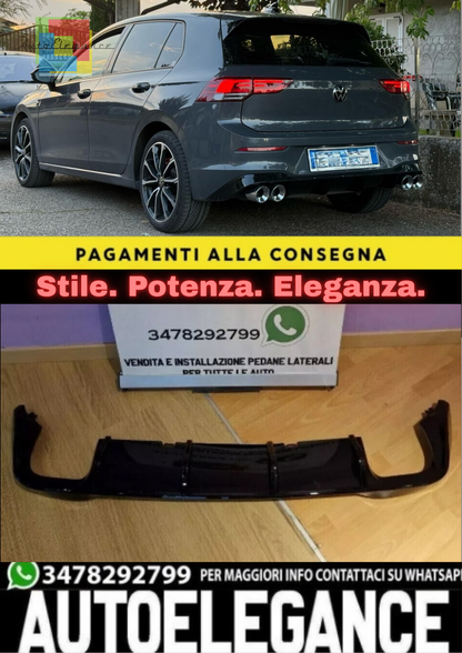 🔥DIFFUSORE POSTERIORE NERO LUCIDO ADATTO PER VW GOLF 8 LOOK R TERMINALI🔥