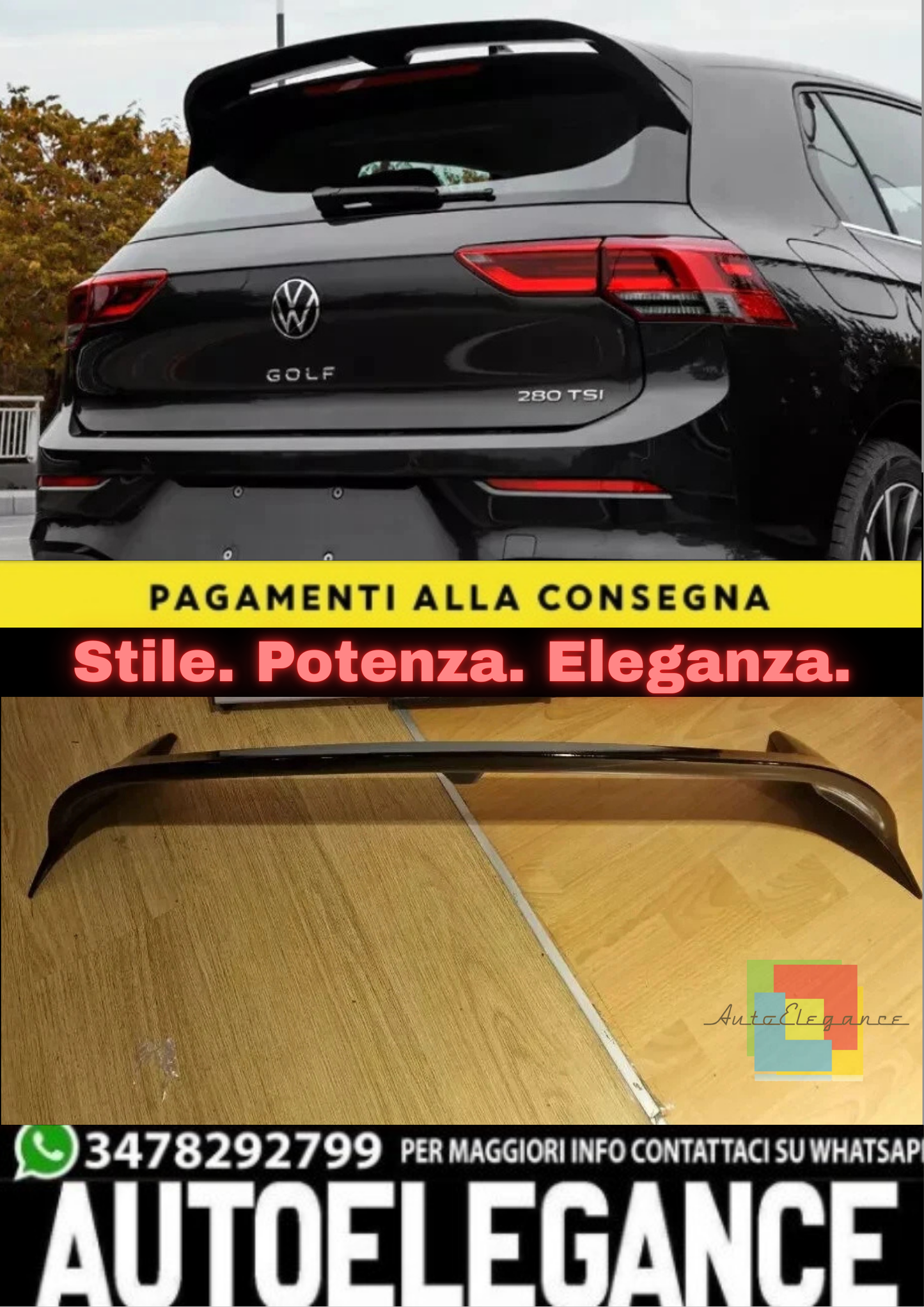 ⭐VW GOLF 8 VIII 19+ SPOILER TETTO POSTERIORE LOOK RLINE NERO LUCIDO ABS ⭐