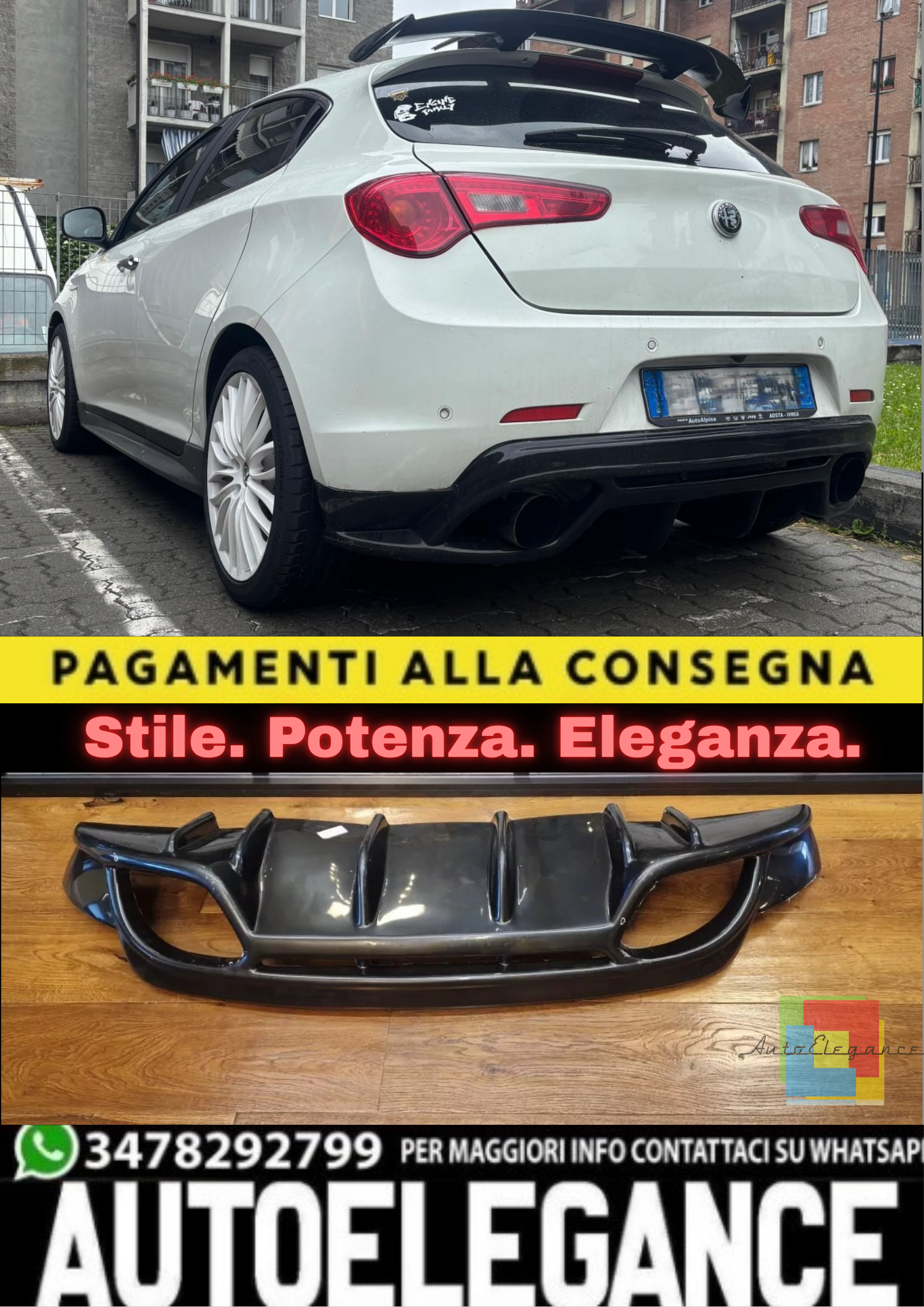 ⭐DIFFUSORE ADATTO PER ALFA ROMEO GIULIETTA LOOK QUADRIFOGLIO NERO LUCIDO⭐
