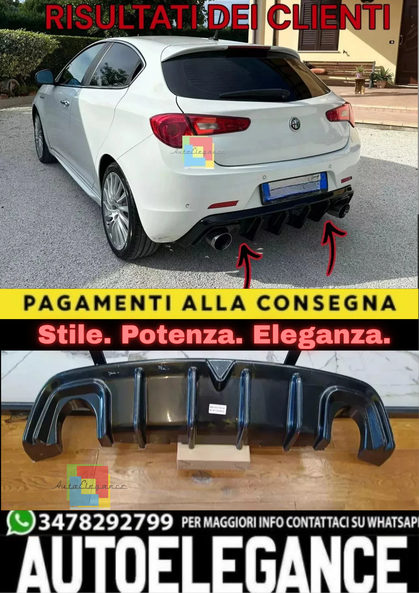 🔥DIFFUSORE ADATTO PER ALFA ROMEO GIULIETTA LOOK TUNING NERO LUCIDO🔥