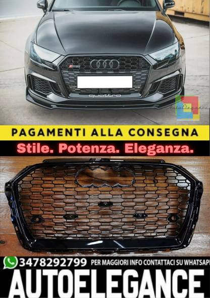 ⭐GRIGLIA ADATTA PER AUDI A3 8V 2017-2020 LOOK RS3 LOOK NERO LUCIDA⭐