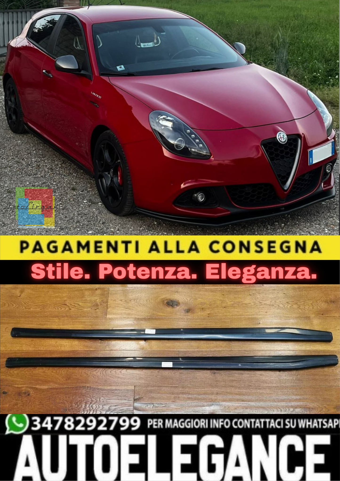 💥SOTTO MINIGONNE ADATTO PER ALFA ROMEO GIULIETTA 2010-2020 NERO LUCIDO💥