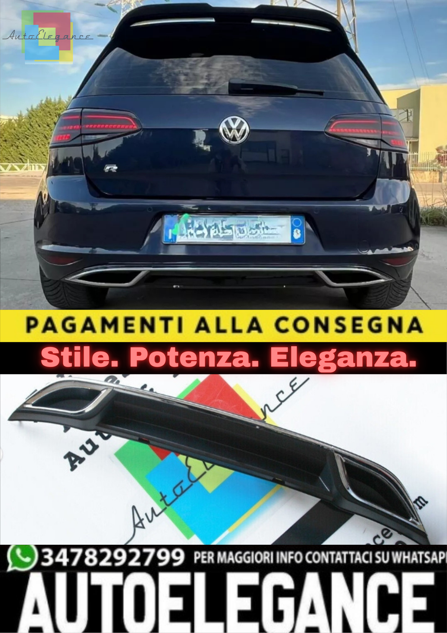 ✨DIFFUSORE ADATTO PER VW GOLF 7 2012-2016 LOOK R DESIGN SPORTIVO✨