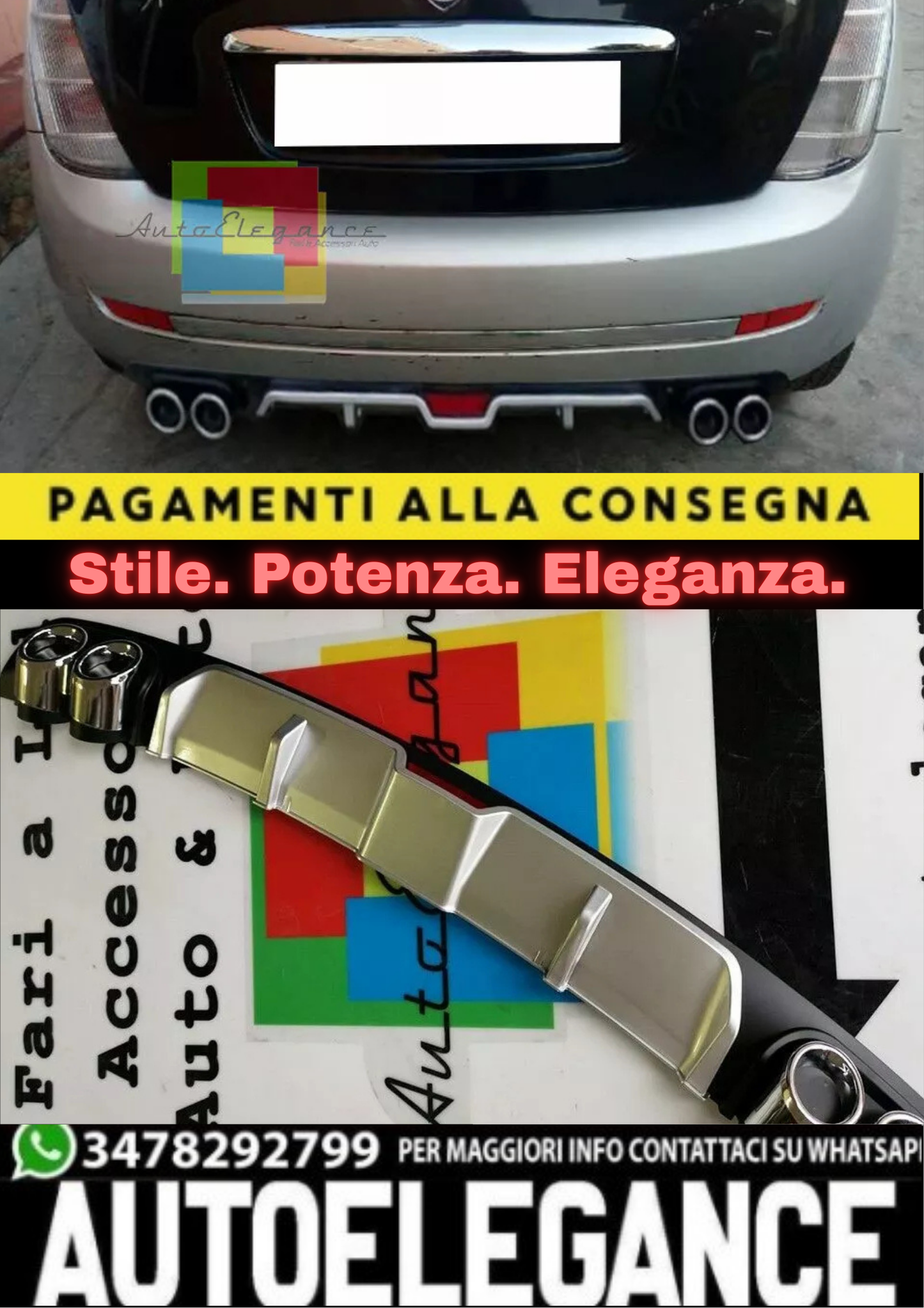 🔥DIFFUSORE POSTERIORE SOTTO PARAURTI PER LANCIA YPSILON 843 QUATTRO TERMINALI🔥
