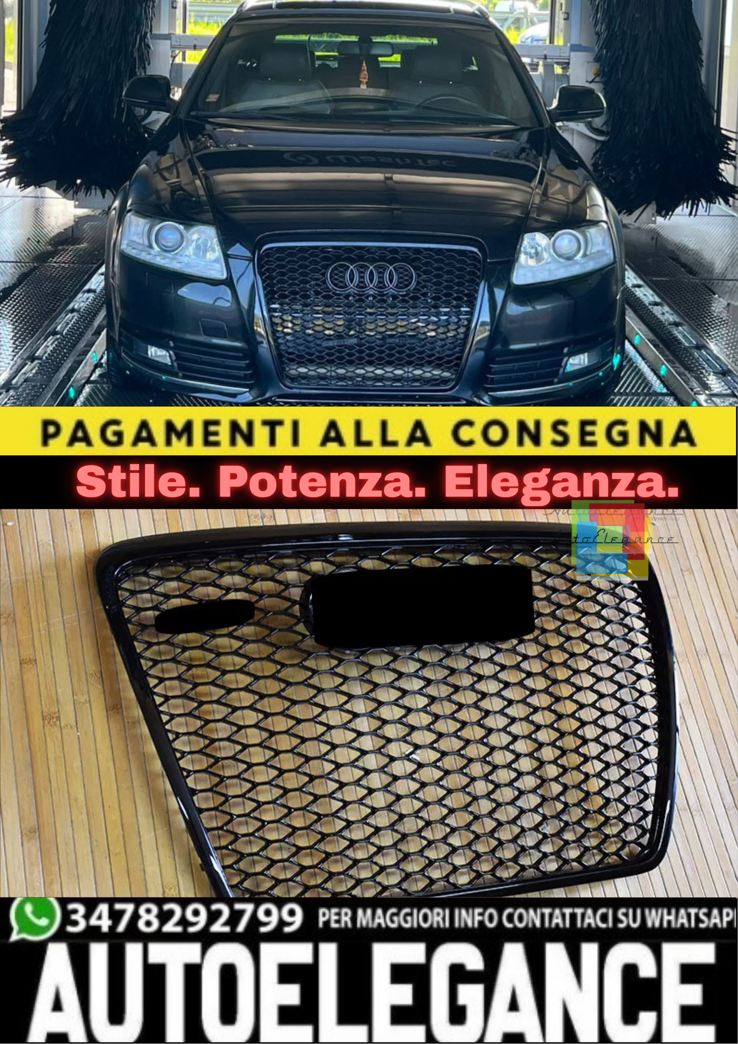 ⭐GRIGLIA ANTERIORE NERA AUDI A6 4F 04-2011 AVANT BERLINA CALANDRA LOOK RS6⭐