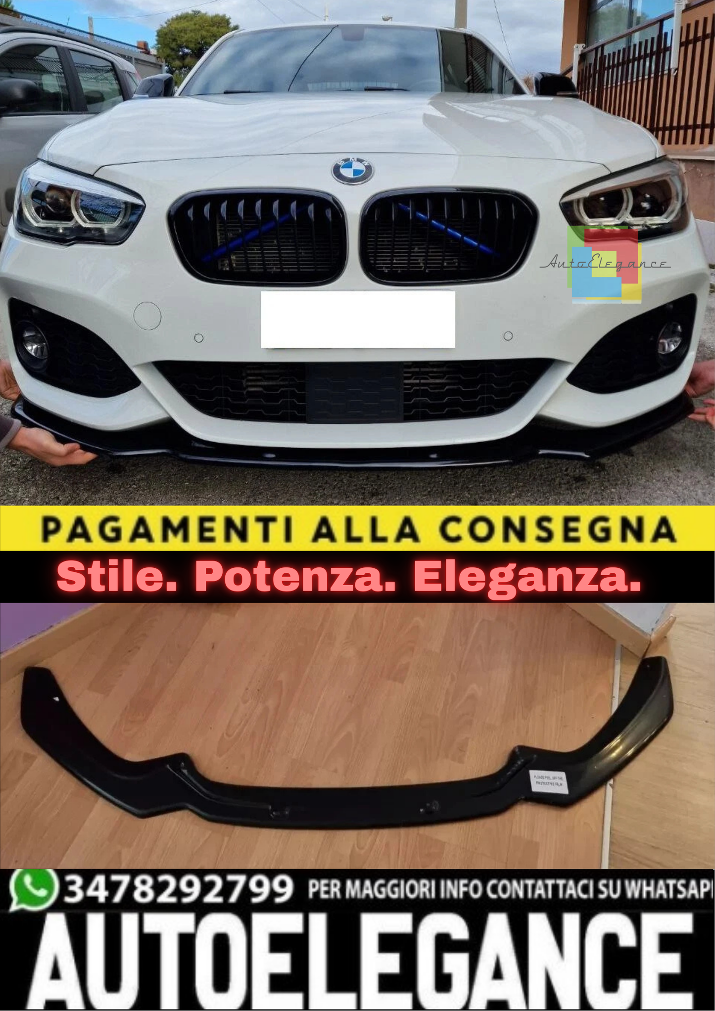 🔥SPLITTER ADATTO PER BMW SERIE 1 F20 F21 15-19 MSPORT LOOK NERO LUCIDO🔥