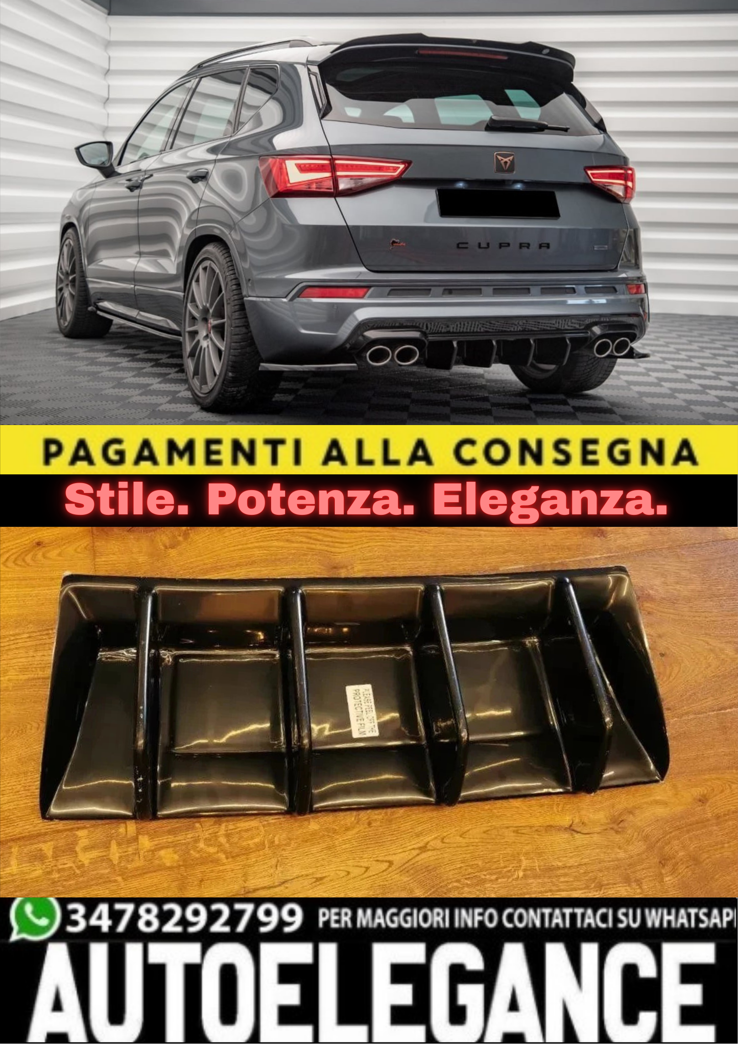 🔥DIFFUSORE ADATTO PER CUPRA ATECA MK1 2018-2021 NERO LUCIDO LOOK SPORTIVO🔥