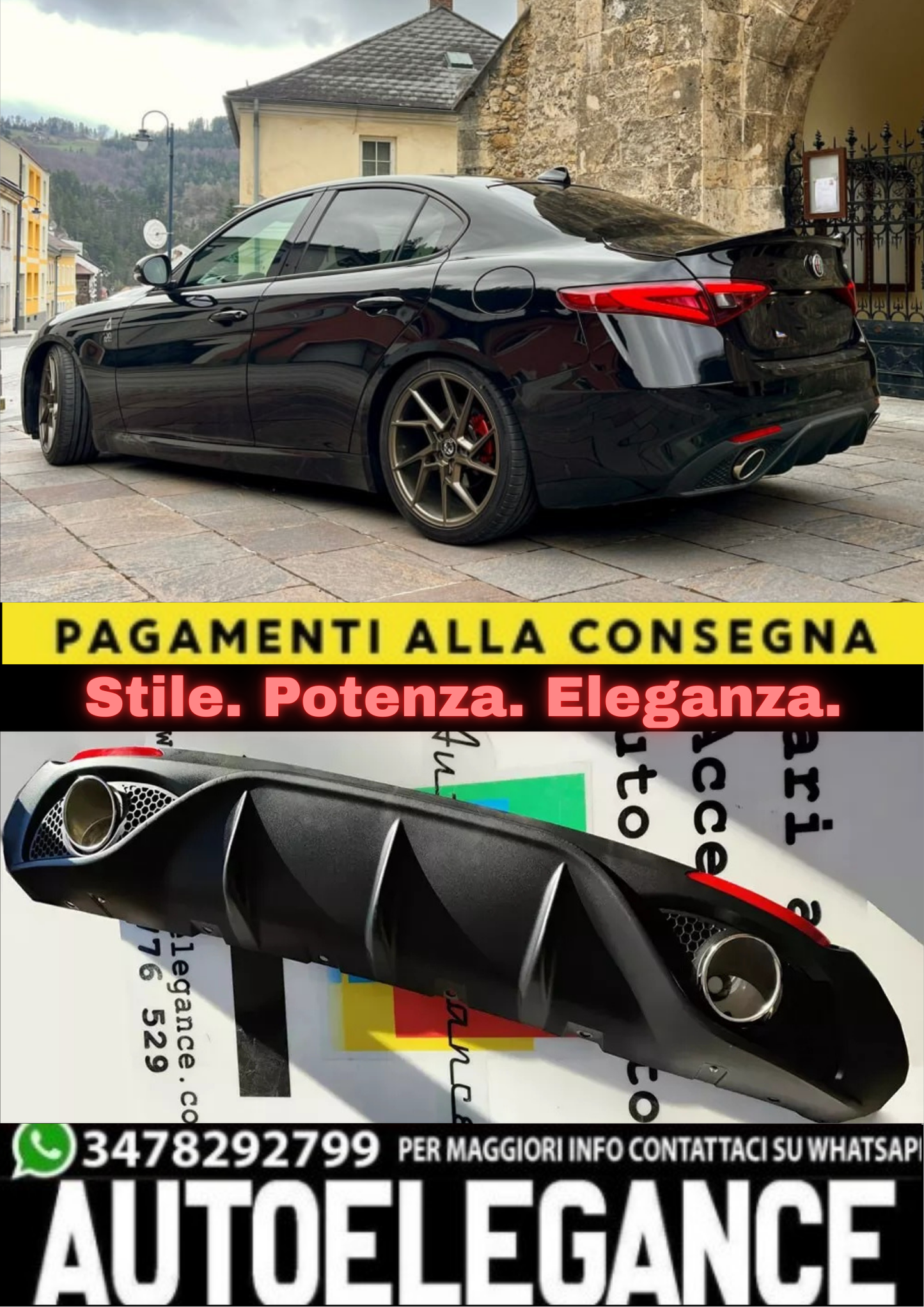 ⭐SOTTO PARAURTI ALFA ROMEO GIULIA DIFFUSORE CON TERMINALI SINGOLI ABS⭐
