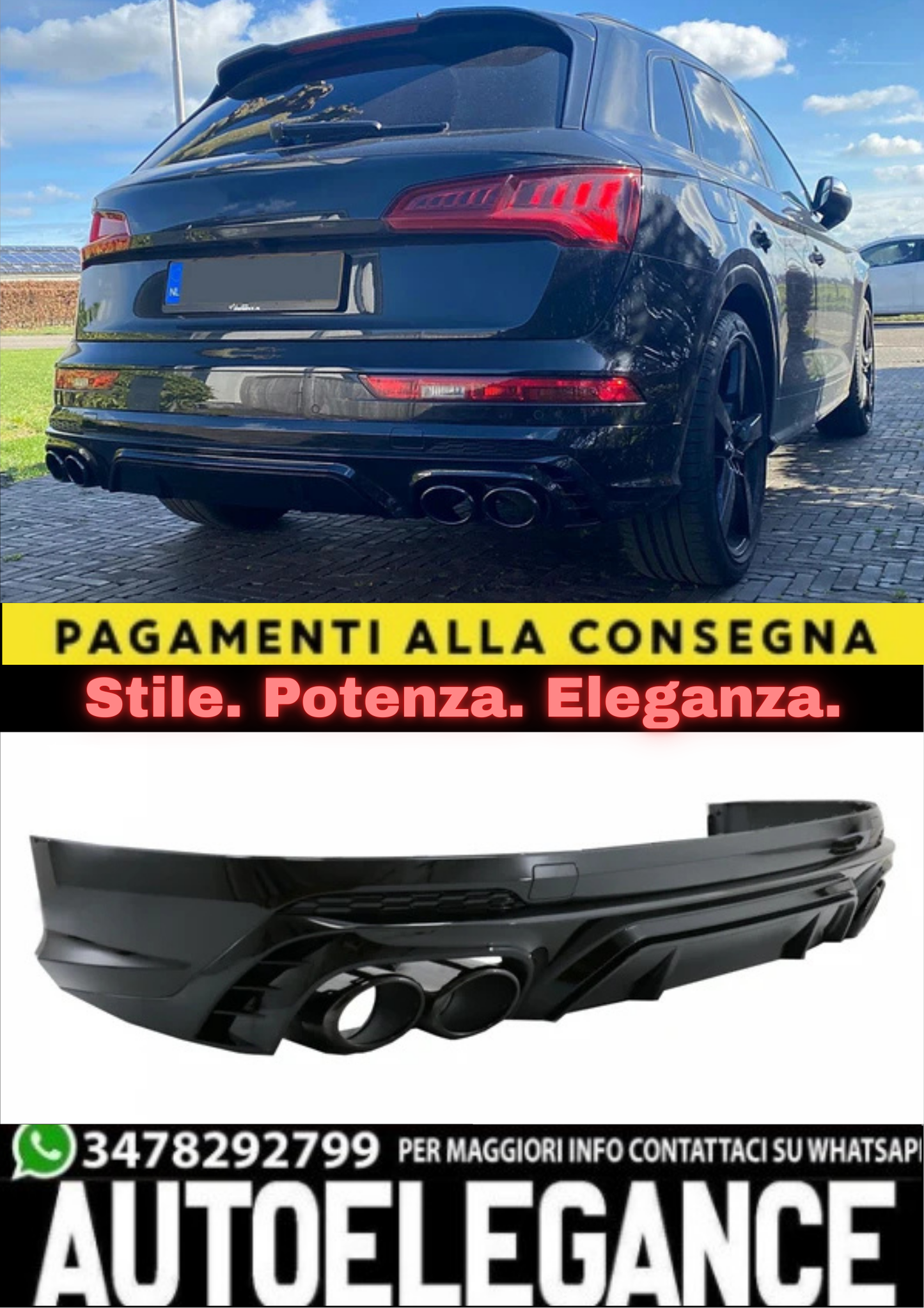 🔥PARAURTI POSTERIORE SPOILER MANTOVANA DOPPIA USCITA ADATTO PER AUDI Q5🔥