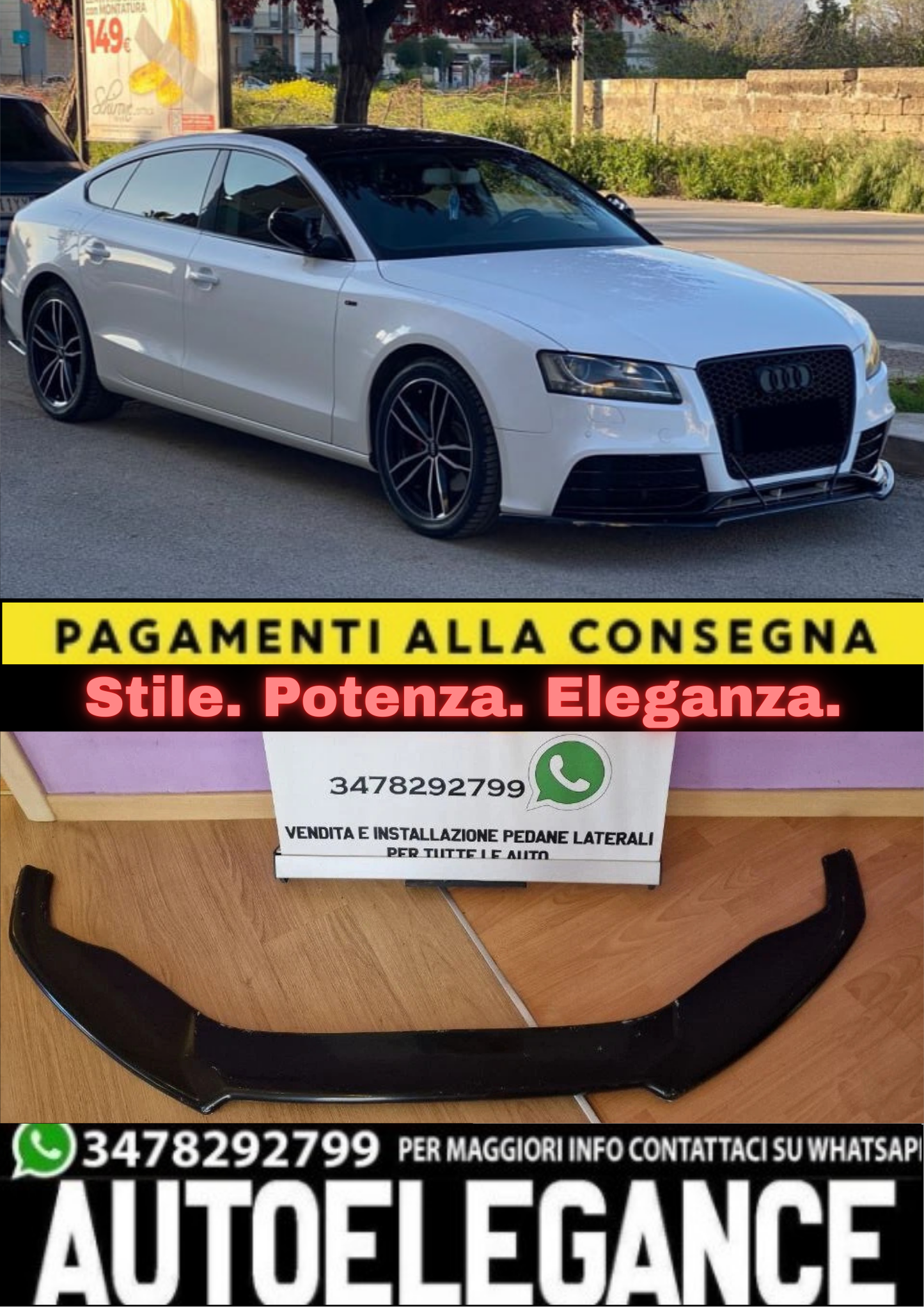 🔥SPLITTER ADATTO PER AUDI A5 COUPE + SPORTBACK NERO LUCIDO🔥