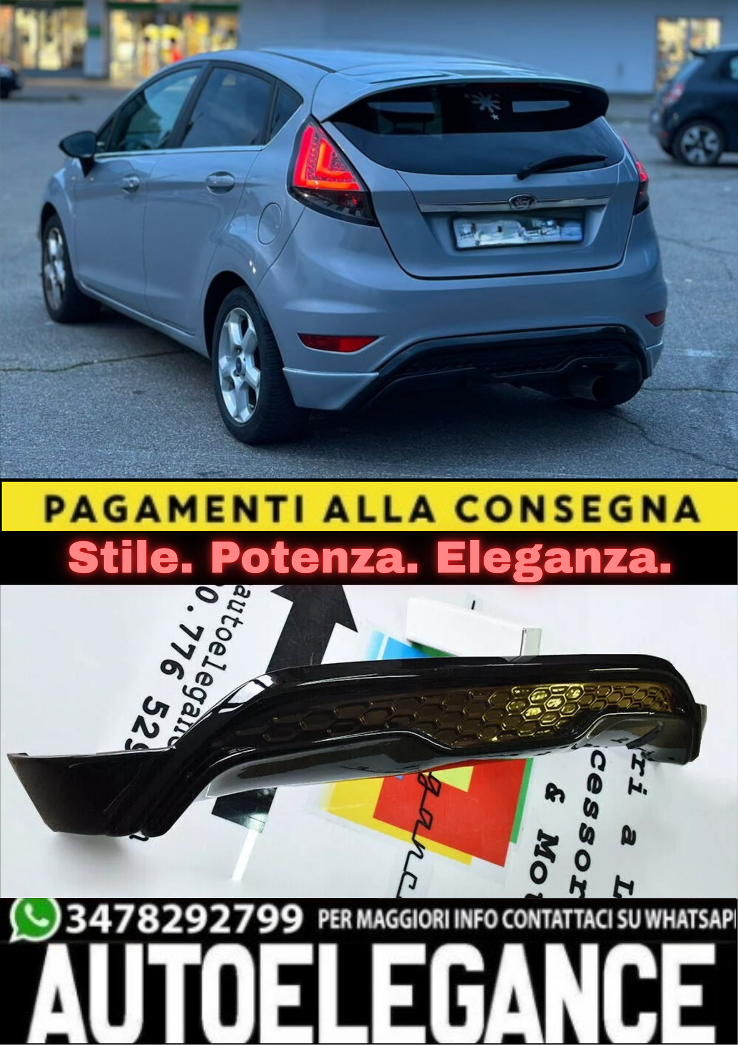🔥DIFFUSORE ADATTO PER FORD FIESTA FIESTA MK7 2008-2017 LOOK ST GREZZO🔥