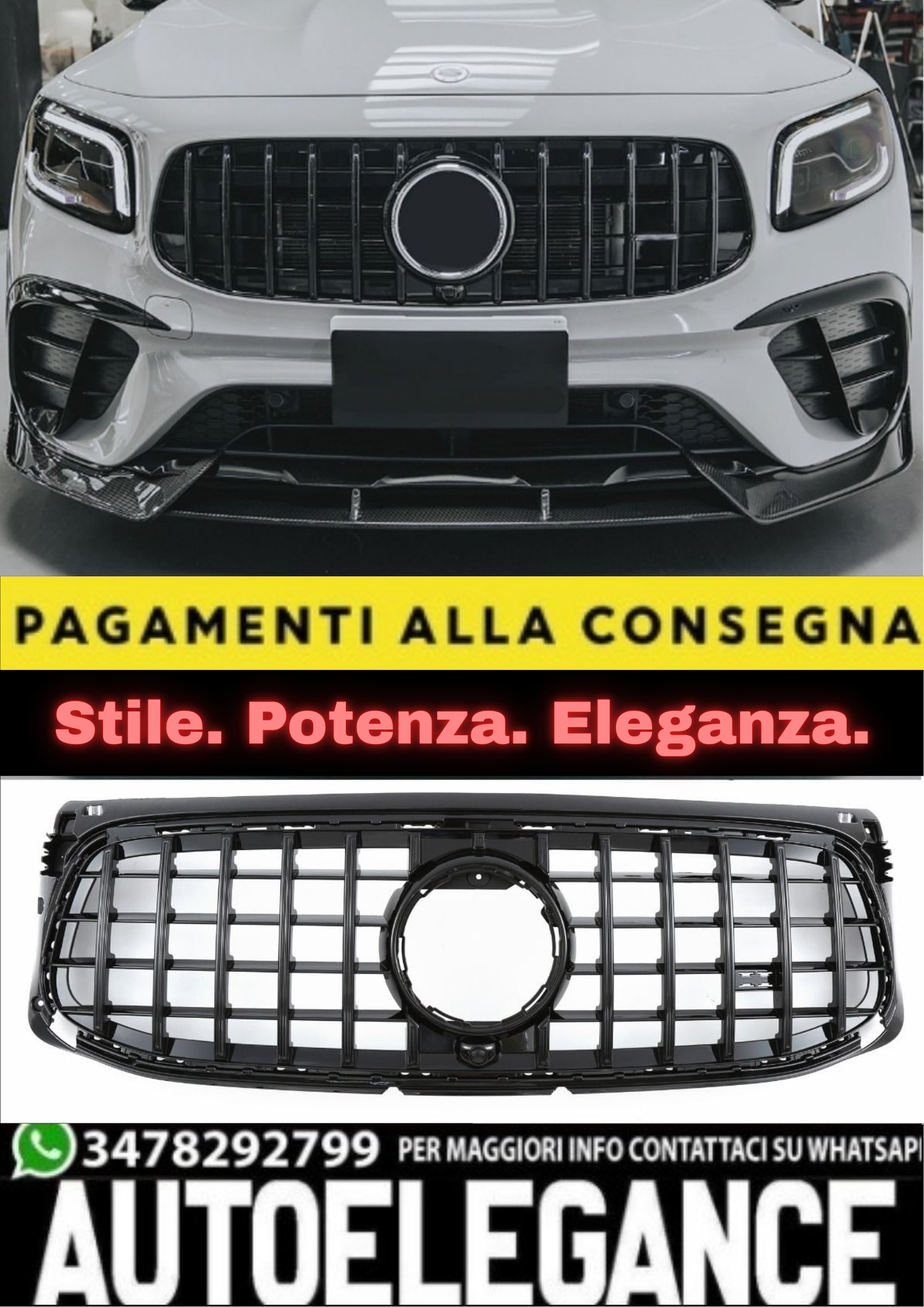 🔥GRIGLIA ADATTO PER MERCEDES GLB X247 AMG LOOK GT NERO LUCIDO🔥