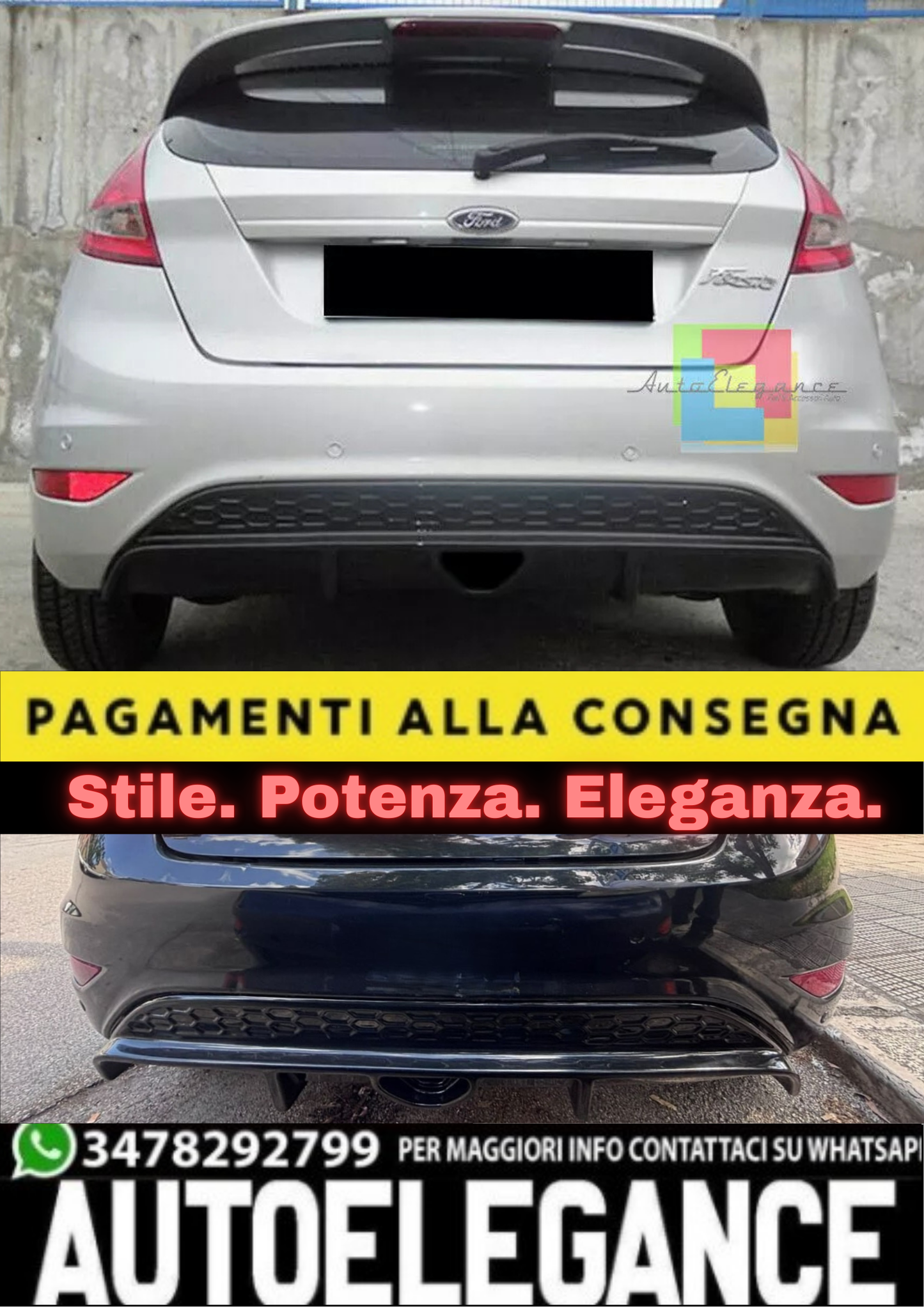 ⭐SOTTO PARAURTI  ST LOOK PER FORD FIESTA MK7 2008-2017 DIFFUSORE ABS⭐