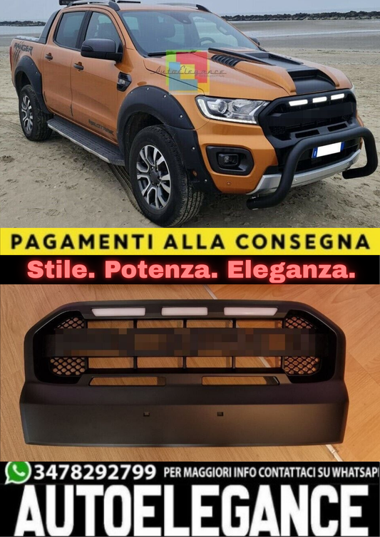 ⭐GRIGLIA ADATTA PER FORD RANGER T6 2015-2018 NERO OPACA + LED LOOK SPORTIVO⭐