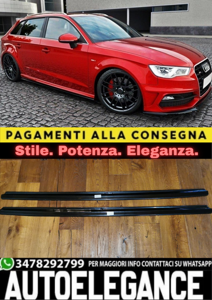 🔥SOTTO MINIGONNE ADATTE PER AUDI A3 8V SPORTBACK 2012-2020 SLINE NERO LUCIDO 🔥