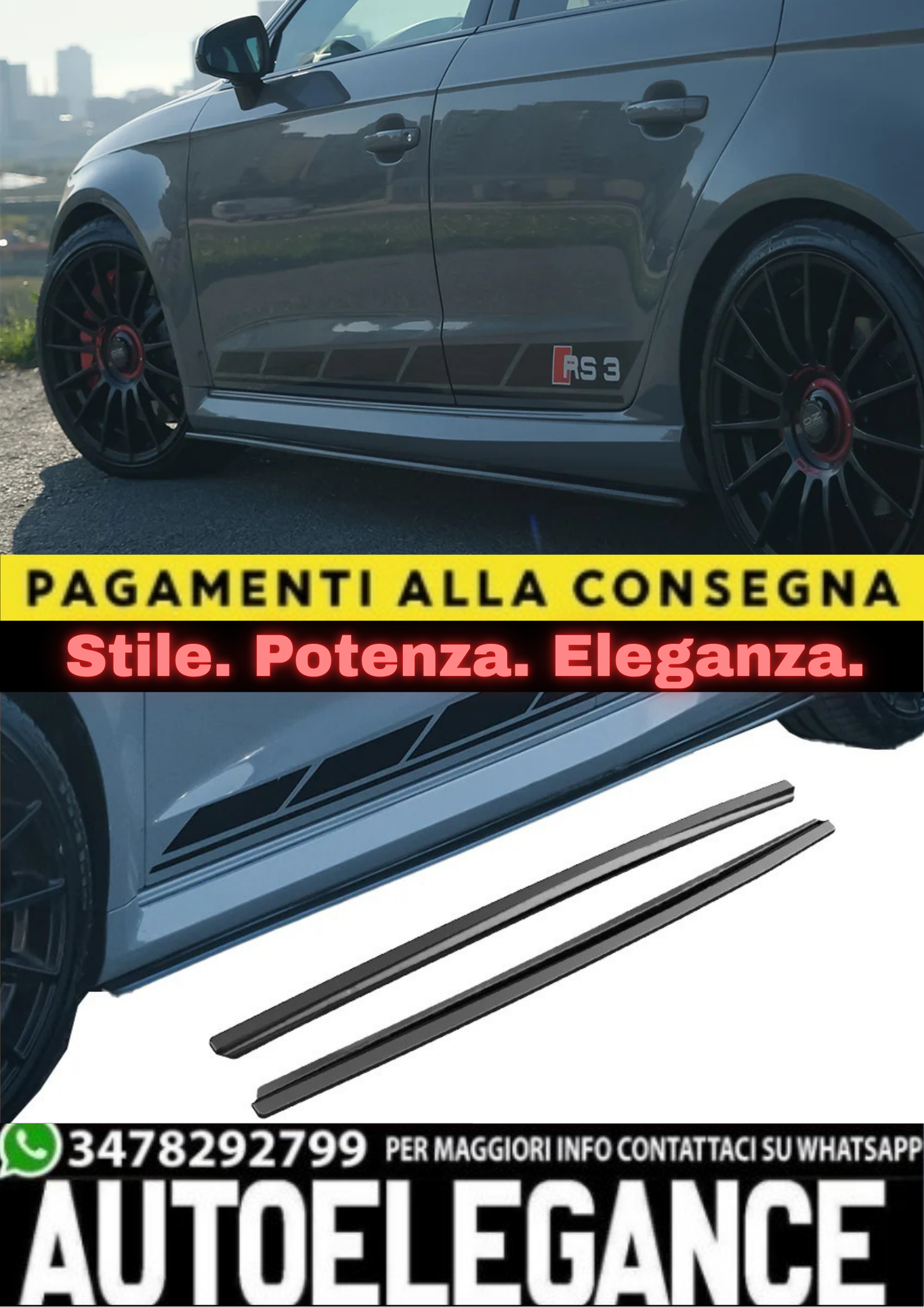 🔥MINIGONNE LATERALI COMPATIBILI CON AUDI RS3/RS3 FACELIFT 8V SPORTBACK 15–18🔥