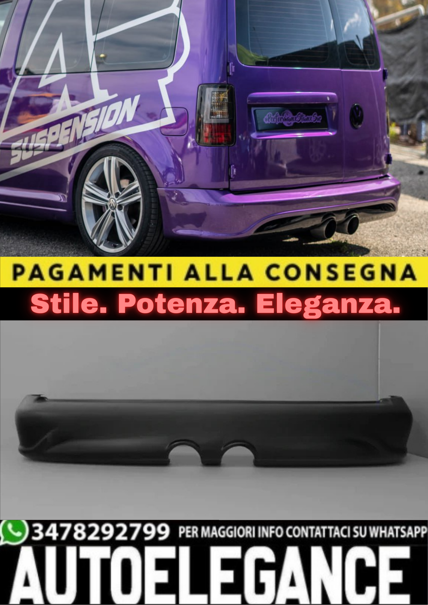 🔥 SPOILER POSTERIORE PER VW CADDY 2015–2020 LIFT STILE R32 IN PLASTICA ABS 🔥