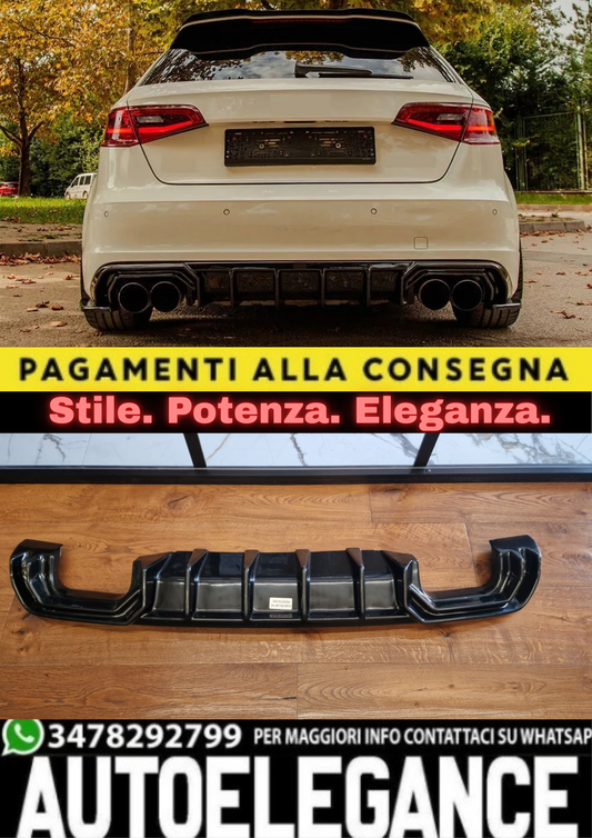⭐DIFFUSORE ADATTO PER AUDI A3 8V 2012-2016 SLINE S3 NERO LUCIDO 2+2⭐