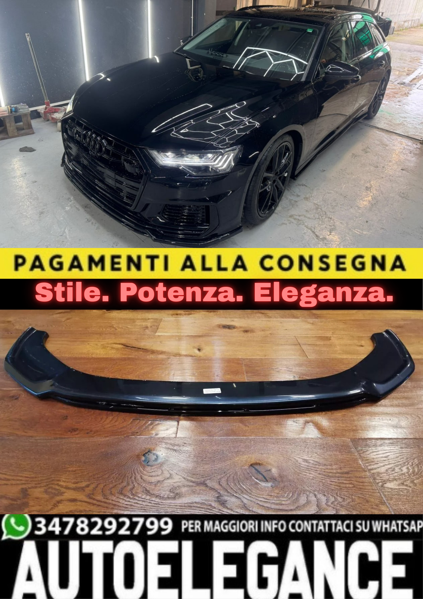 💥SPLITTER ADATTO PER AUDI A6 C8 2018+ S6 NERO SLINE LUCIDO💥