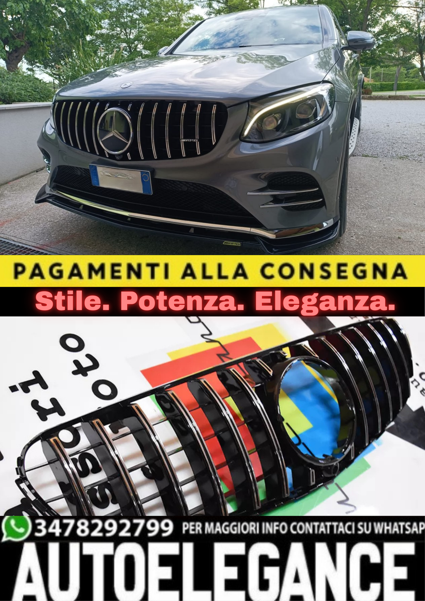 ⭐GRIGLIA ANTERIORE PER MERCEDES GLC C253 X253 2015-2018 PROFILI SATINATI ⭐