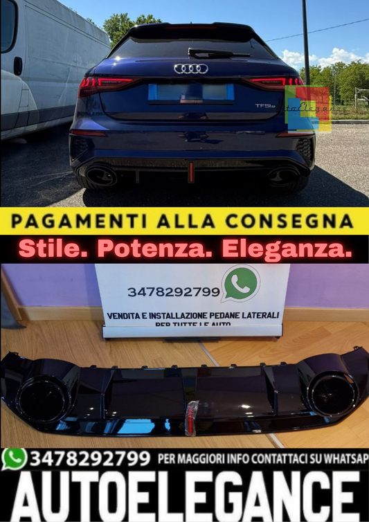 🔥1050 DIFFUSORE ADATTO PER AUDI A3 8Y 2020+ SPORTBACK LOOK RS3 🔥