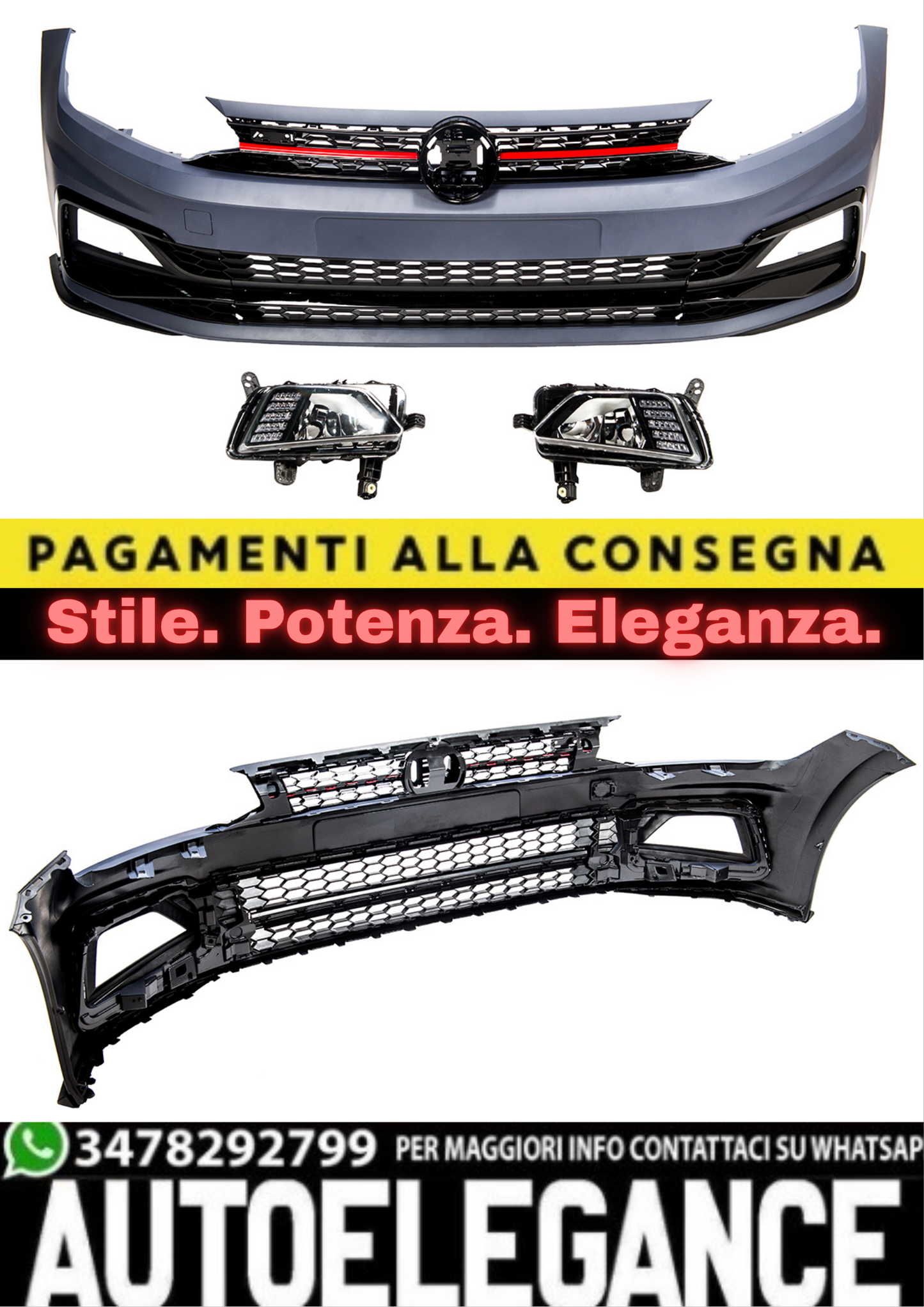 🔥PARAURTI ANTERIORE LOOK GTI E FENDINEBBIA PER VW POLO VI (AW) (2017-2021)🔥