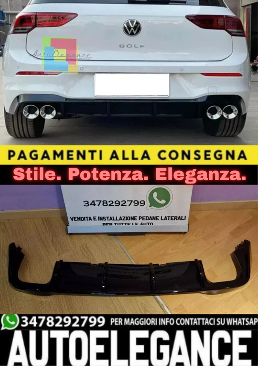 🔥0131 DIFFUSORE POSTERIORE NERO LUCIDO ADATTO PER VW GOLF 8 LOOK R TERMINALI🔥