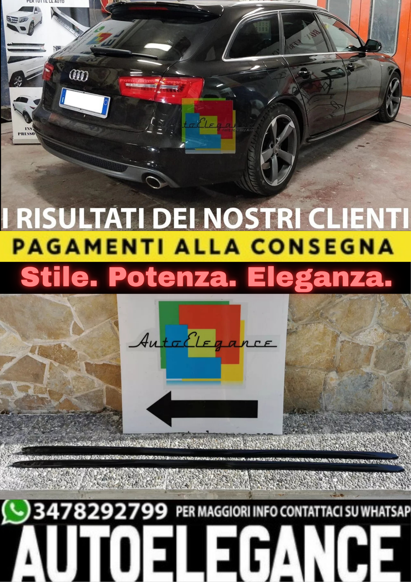 ⭐0475 MINIGONNE LATERALI PER AUDI A4 8K AVANT BERLINA SLINE ABS NERO LUCIDO⭐