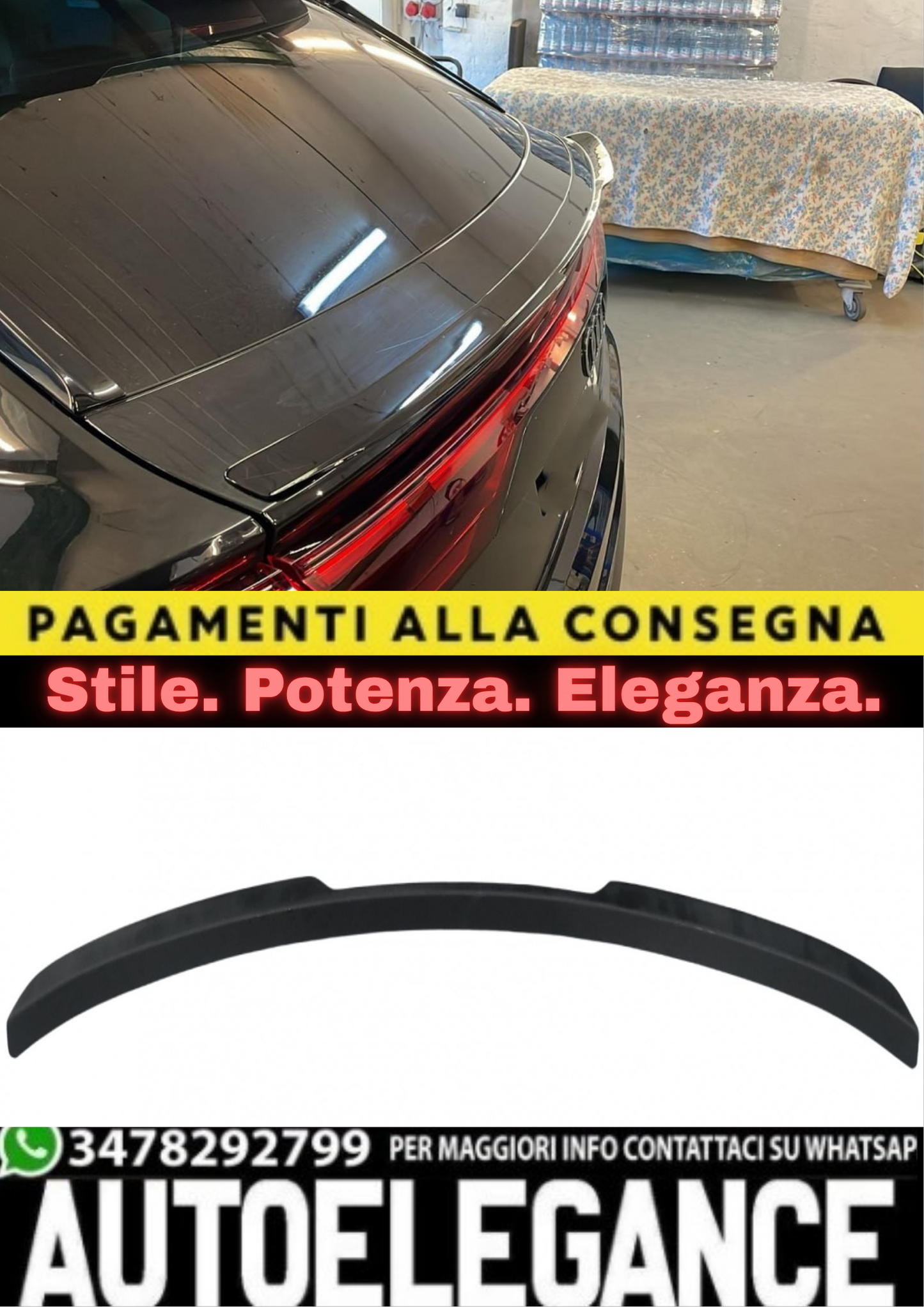 💎RSAUQ8V2MX SPOILER BAGAGLIAIO ADATTO PER AUDI Q8 2018+ NERO LUCIDO💎