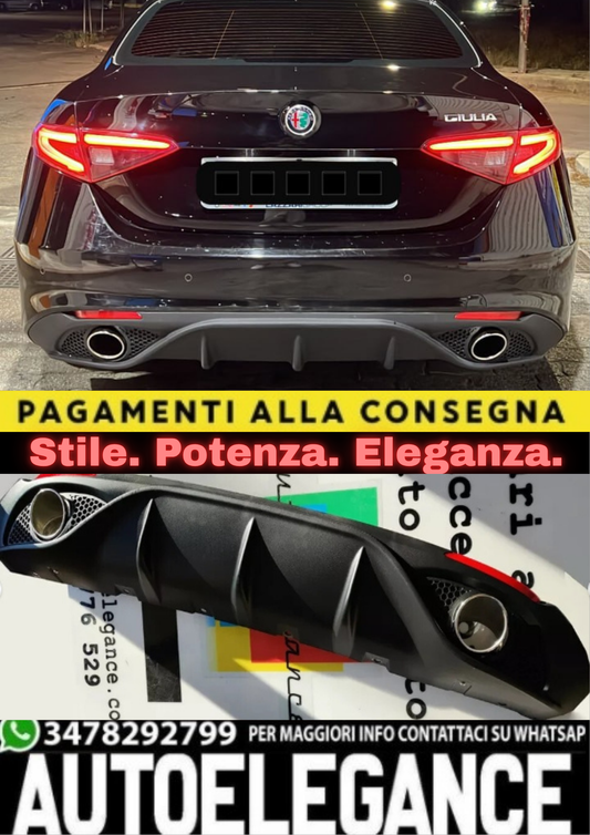 0222⭐SOTTO PARAURTI ALFA ROMEO GIULIA DIFFUSORE CON TERMINALI SINGOLI ABS⭐