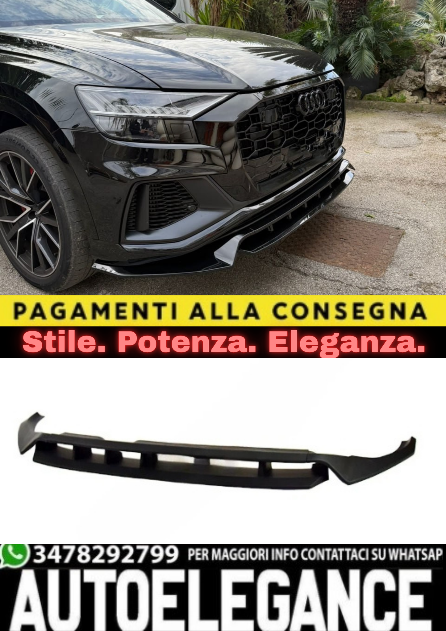 ✨1837 SPLITTER NERO LUCIDO ADATTO PER AUDI Q8 2018-2024 S-line SQ8 ✨