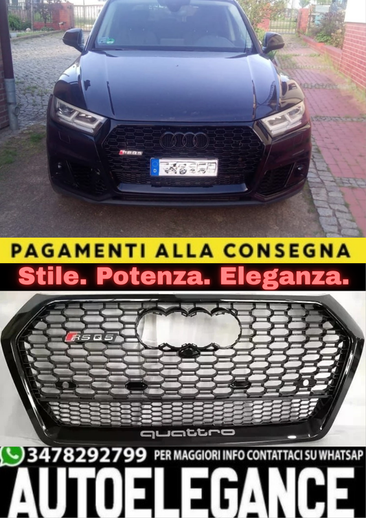 ⭐1948 GRIGLIA ADATTO PER AUDI Q5 FY 2017-2020 LOOK RSQ5 QUATTRO NERO LUCIDO⭐