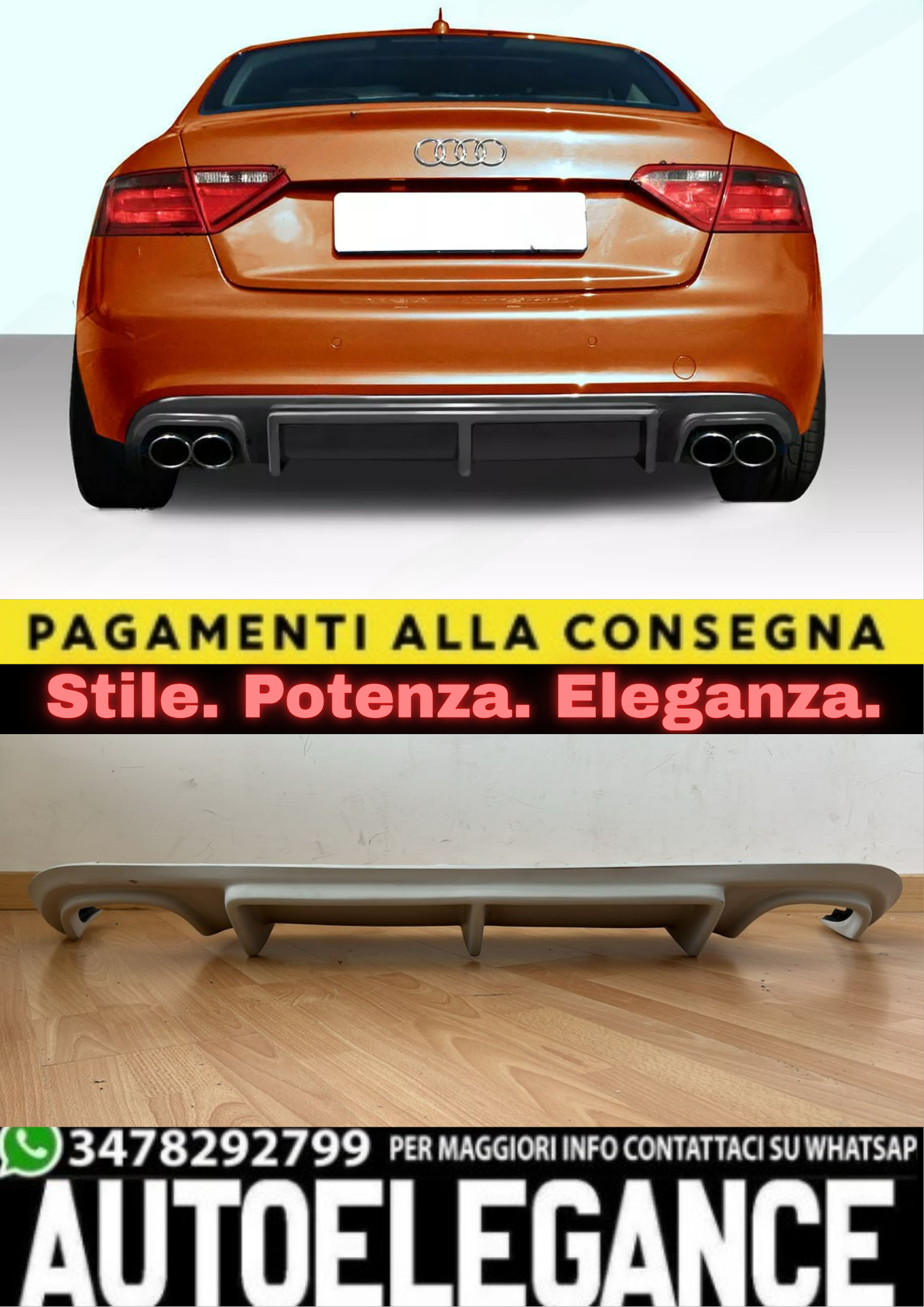 🔥2254 DIFFUSORE PER AUDI A5 2007-2011 SPORTBACK S-LINE S5 LOOK TUNING GREZZO🔥