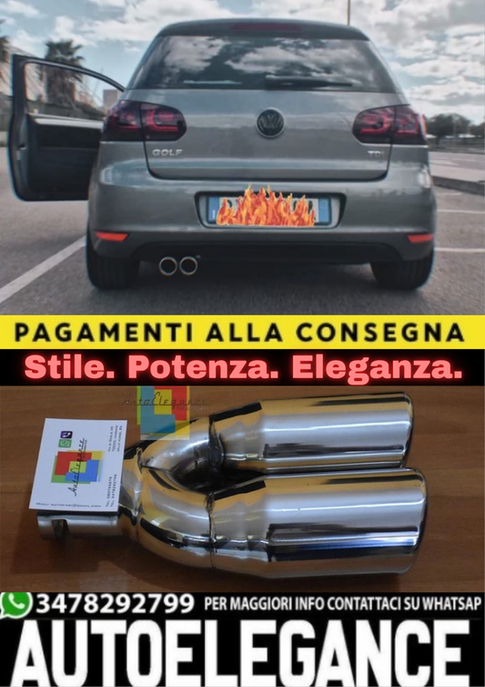 ⭐0573 VW GOLF 6 TERMINALI DI SCARICO CROMATI INOX DOPPIO USCITA LOOK GTI ⭐